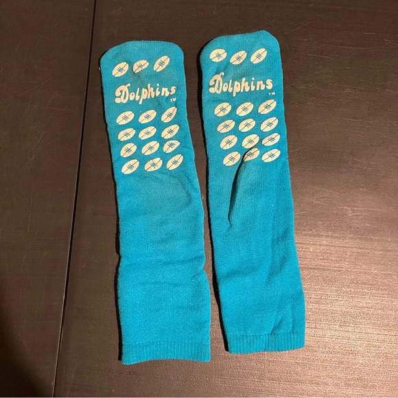 Vintage Miami Dolphins Non Slip Grip Socks Blue Football - Picture 2 of 5